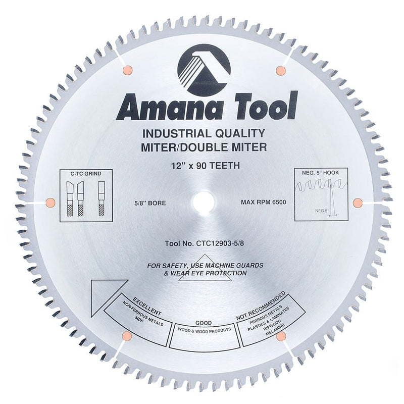 Amana Tool. Miter / Double Miter Blade - 12" Dia x 90T C-TCG - 5° - 5⁄8 Bore | CTC12903-5/8 