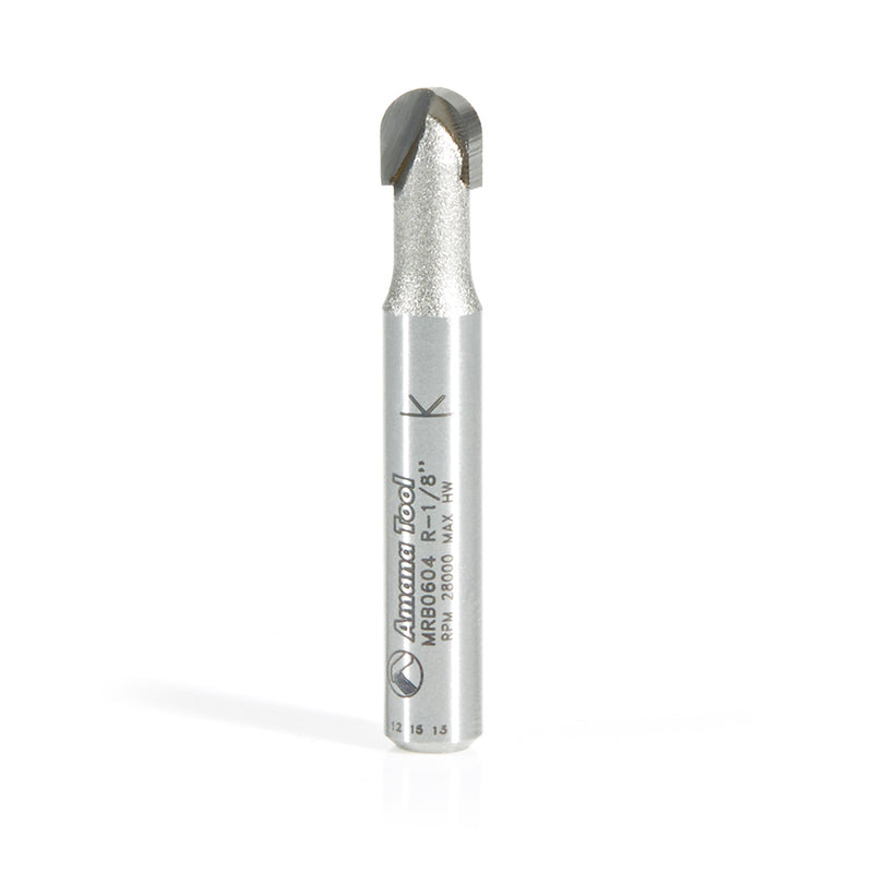 Amana Tool. Miniature Core Box Router Bit | 1⁄8 Radius x 1⁄4 Dia x 7⁄32 x 1⁄4" Shank | MRB0604 