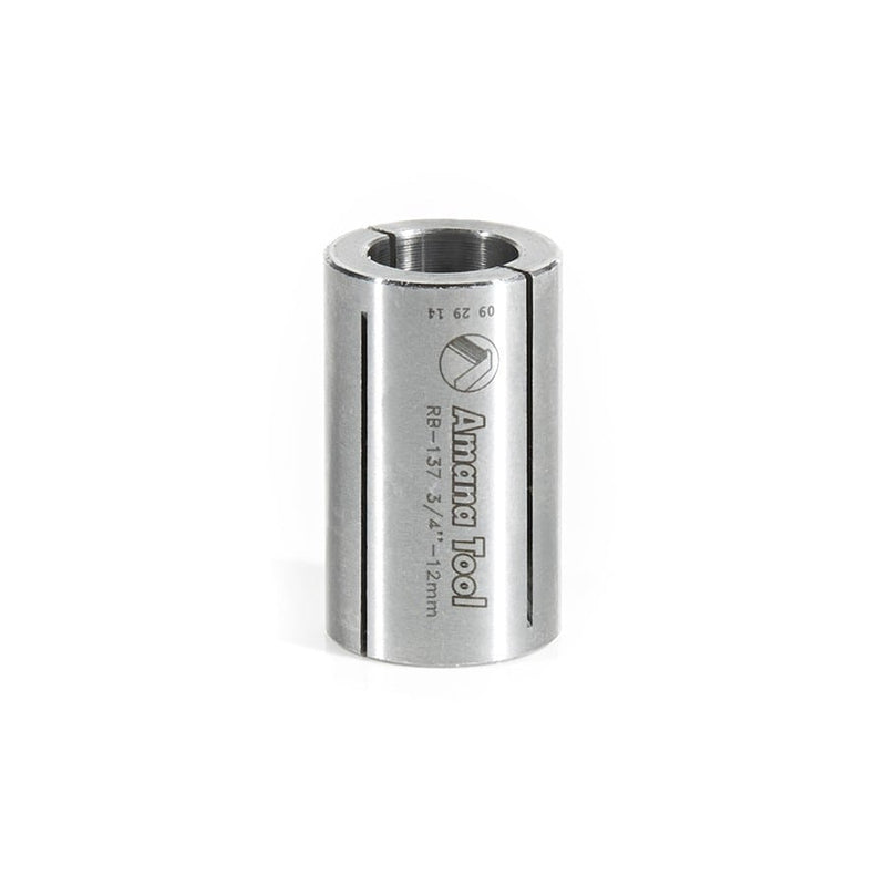 Amana Tool. High Precision Router Collet Reducer | 3⁄4 Overall Dia x 12mm Inner Dia x 1 1⁄4" Long | RB-137 