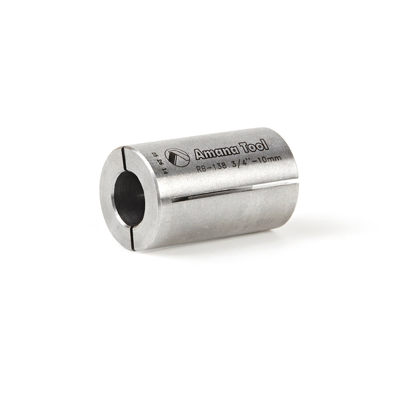 Amana Tool. High Precision Router Collet Reducer | 3⁄4 Overall Dia x 10mm Inner Dia x 1 1⁄4" Long | RB-138 