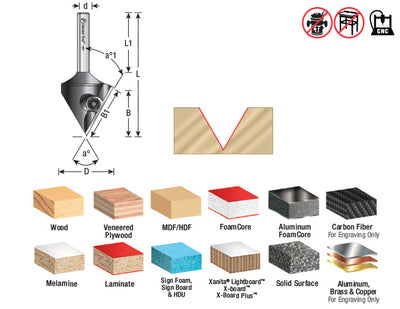 Amana Tool. Insert V-Groove CNC Router Bit - 60°x 59⁄64 x 1⁄4 Inch Shank | RC-1148 