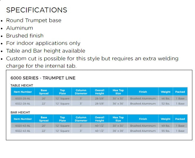 Trumpet 6000 Series - Specifications